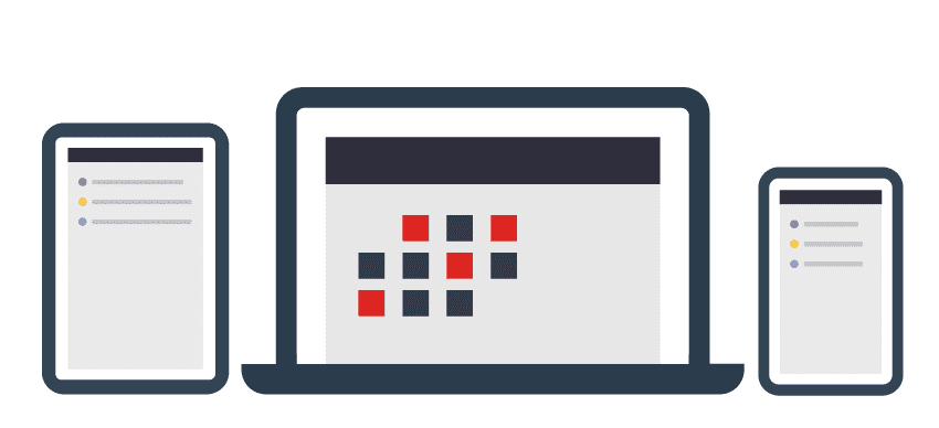 3つの並んだデバイスに予約画面が表示されているイラスト