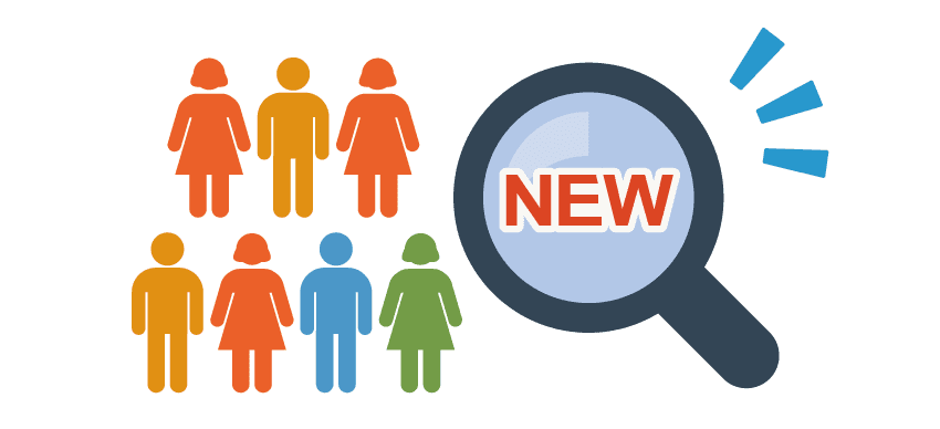 虫眼鏡で新規顧客に注目しているイラスト